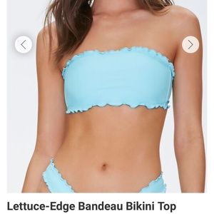 Lettuce edge blue bandeau bikini set
